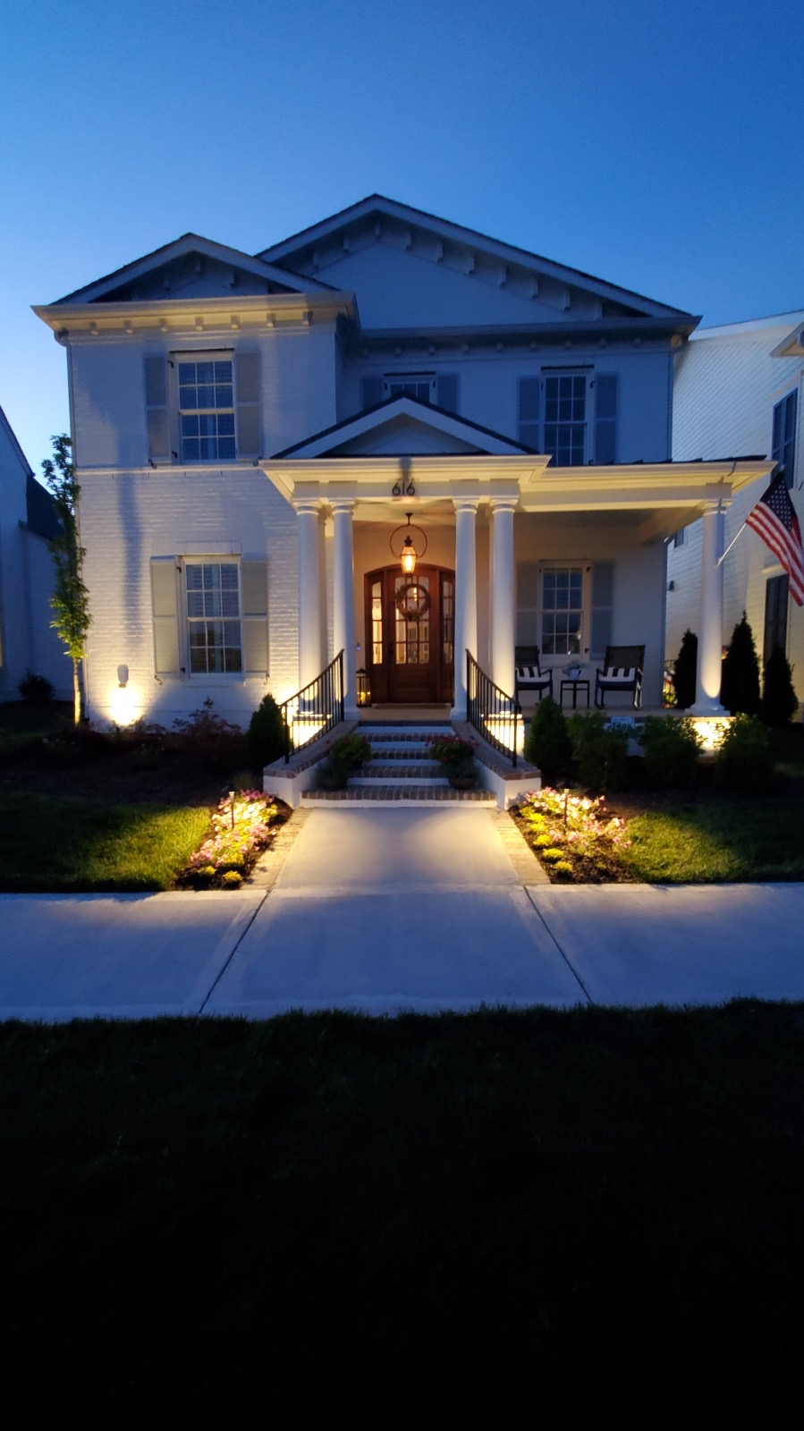 Path and landscape lighting at dusk