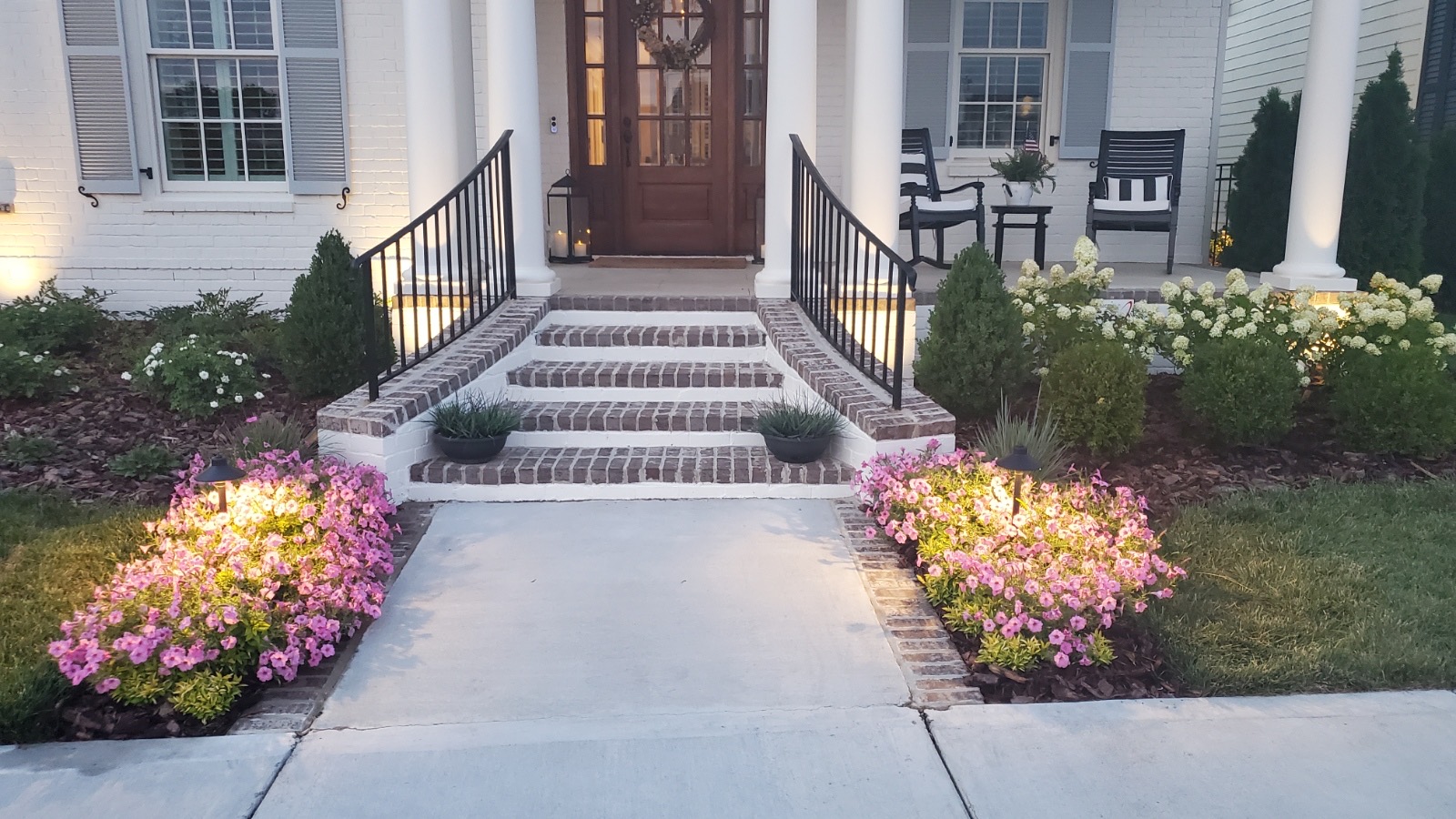 Illuminated landscape feature lighting at night